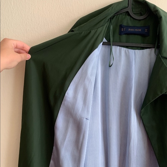 ZARA Basic Silky Flowing Trench Coat~Dark Green ~ Blue Stripped Lining - Size XS - Picture 10 of 12